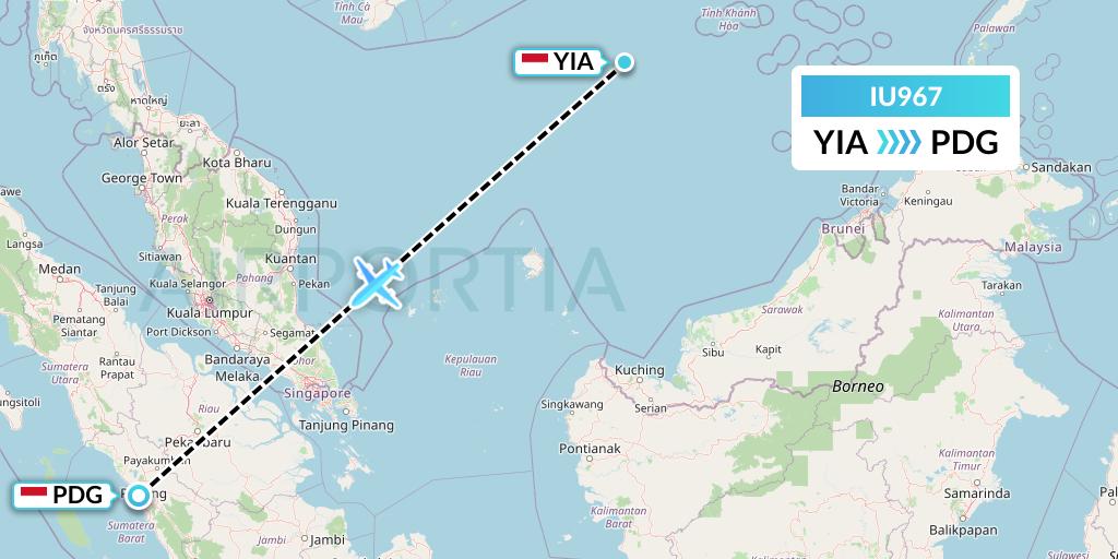 IU967 Pt. Super Air Jet Flight Map: Yogyakarta to Padang