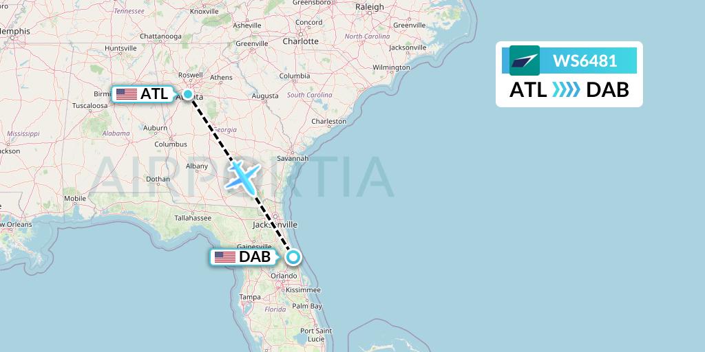 WS6481 WestJet Flight Map: Atlanta to Daytona Beach