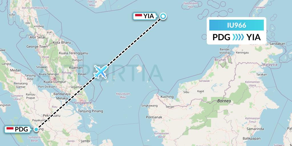IU966 Pt. Super Air Jet Flight Map: Padang to Yogyakarta