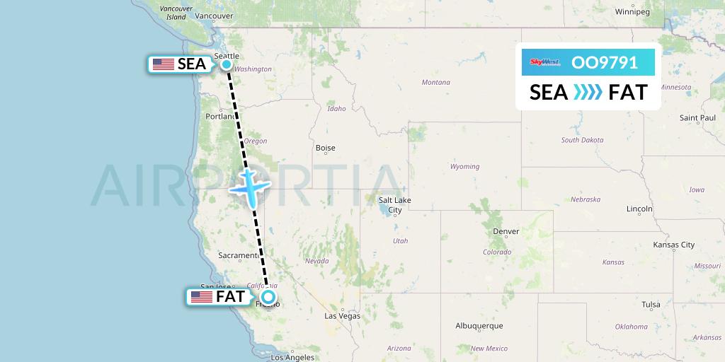 OO9791 SkyWest Airlines Flight Map: Seattle to Fresno