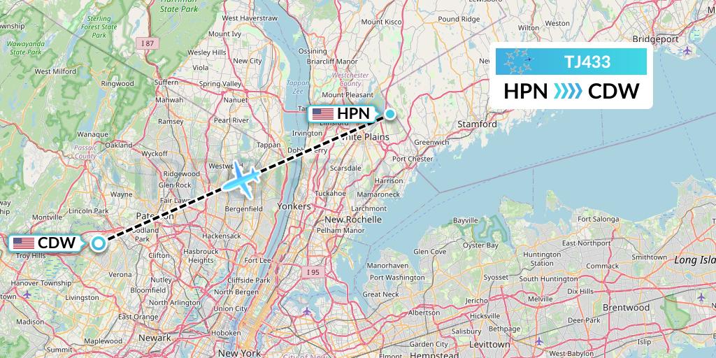 TJ433 Tradewind Aviation Flight Map: White Plains to Caldwell