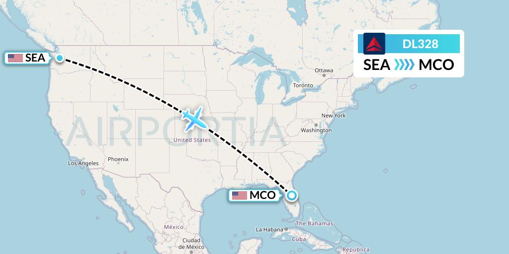 DL328 Delta Air Lines Flight Map: Seattle to Orlando
