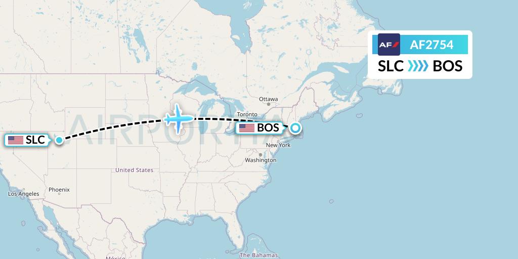 AF2754 Air France Flight Map: Salt Lake City to Boston