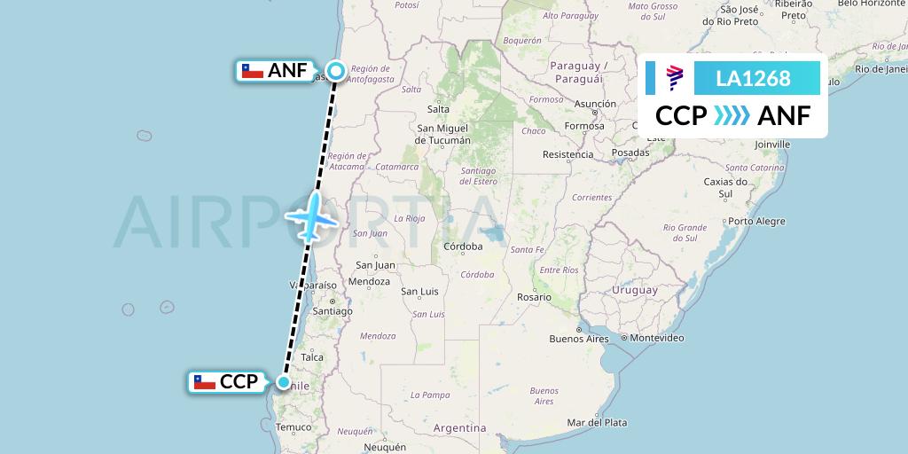 LA1268 LAN Airlines Flight Map: Concepcion to Antofagasta
