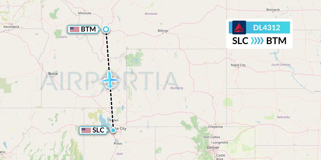 DL4312 Delta Air Lines Flight Map: Salt Lake City to Butte
