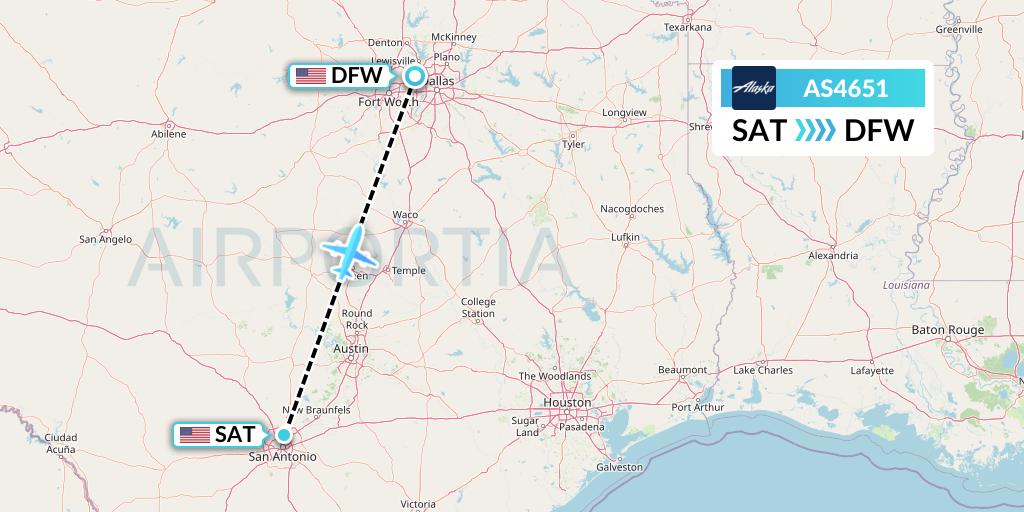 AS4651 Alaska Airlines Flight Map: San Antonio to Dallas
