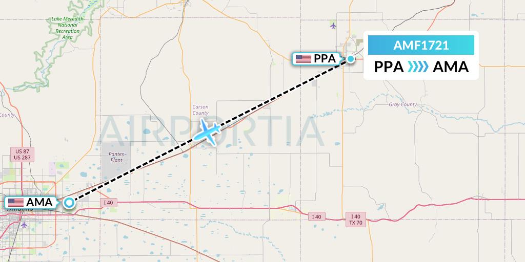 AMF1721 Ameriflight Flight Map: Pampa to Amarillo