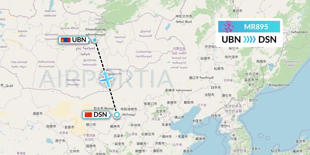 MR895 Hunnu Air Flight Map: Ulan Bator to Dongsheng
