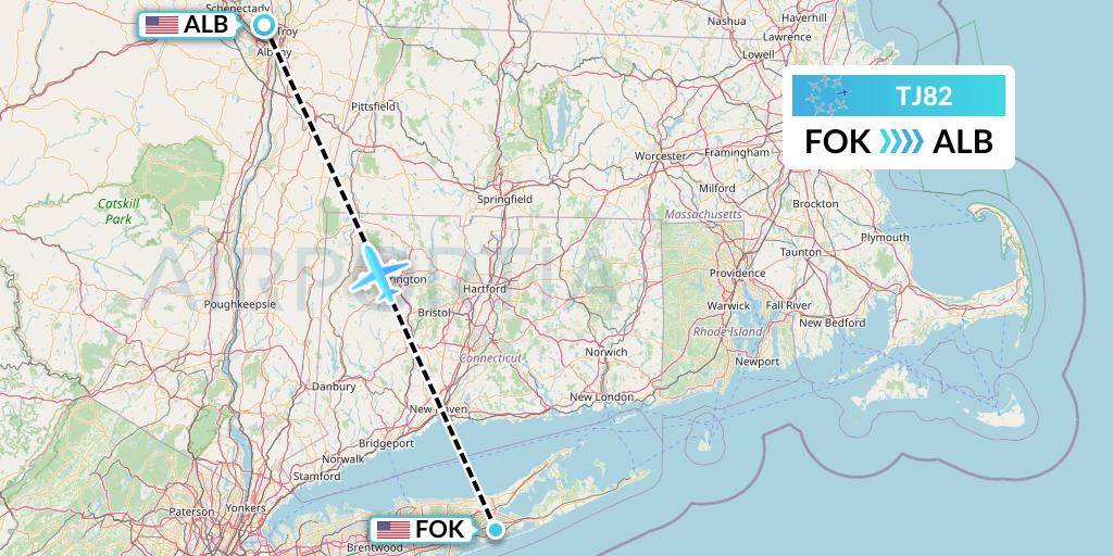 TJ82 Tradewind Aviation Flight Map: Westhampton Beach to Albany
