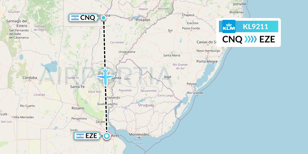 KL9211 KLM Flight Map: Corrientes to Buenos Aires