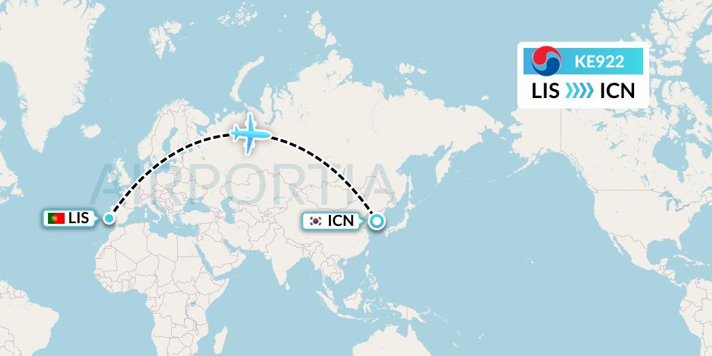 KE922 Korean Air Flight Map: Lisbon to Seoul