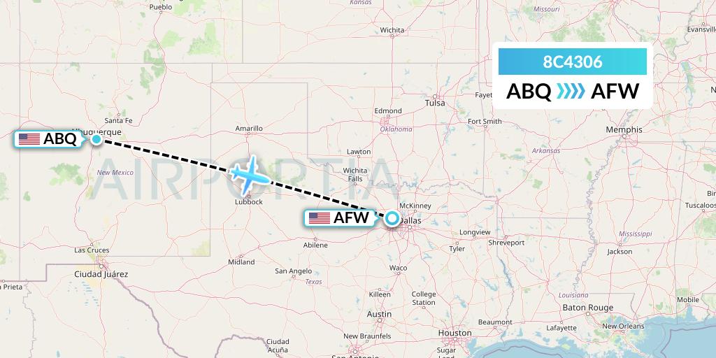 8C4306 Air Transport International Flight Map: Albuquerque to Fort Worth