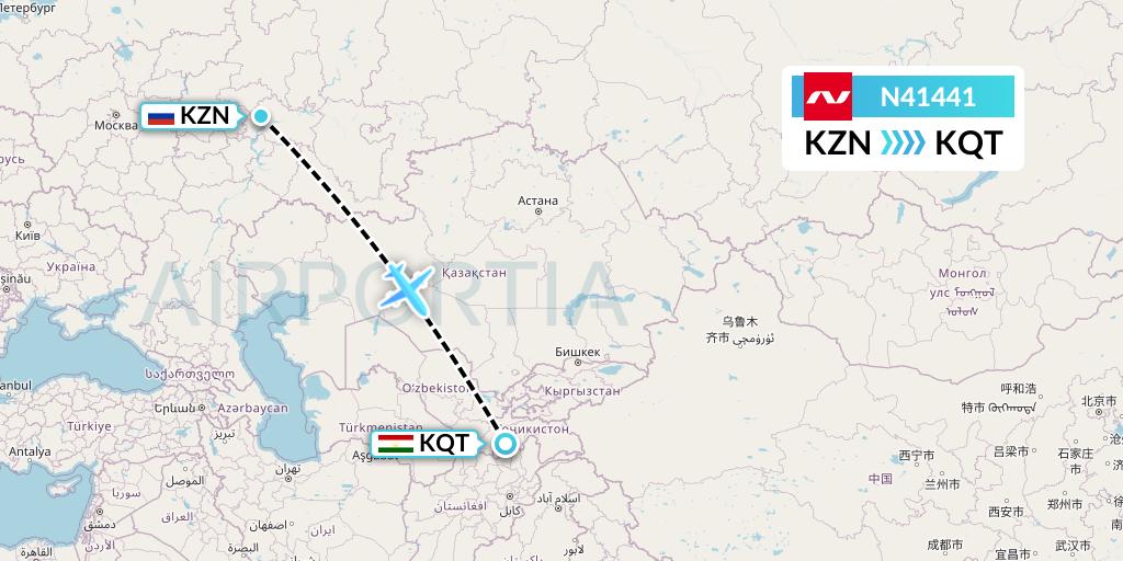 N41441 Nordwind Airlines Flight Map: Kazan to Kurgan Tyube
