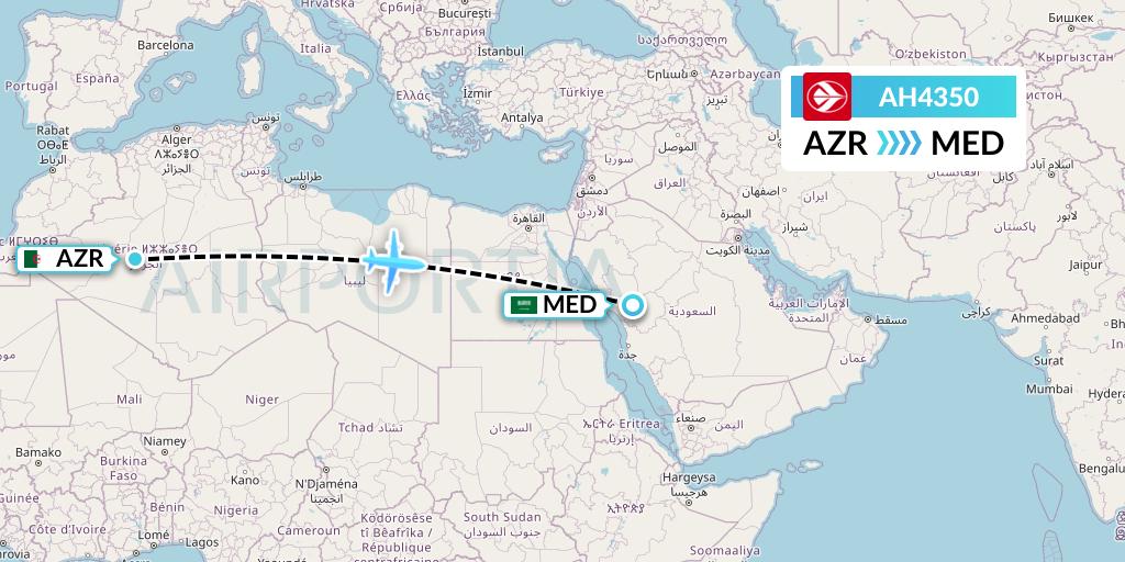 AH4350 Air Algerie Flight Map: Adrar to Medina