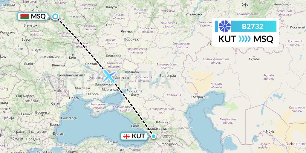 B2732 Belavia Flight Map: Kutaisi to Minsk
