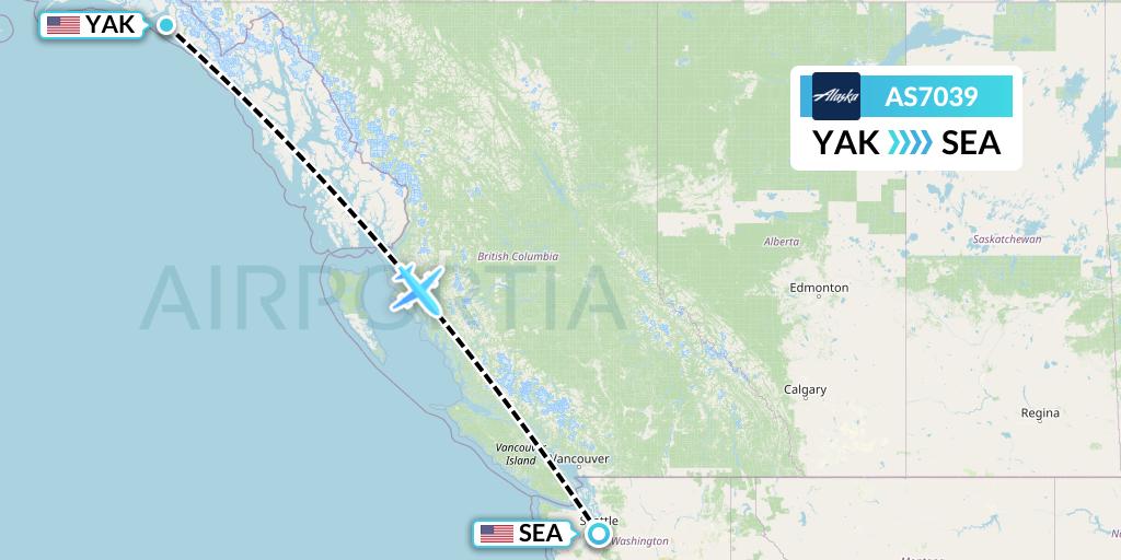 AS7039 Alaska Airlines Flight Map: Yakutat to Seattle