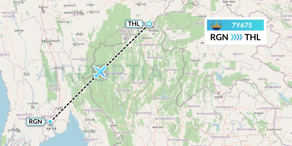 7Y675 Mann Yadanarpon Airlines Flight Map: Yangon to Tachilek