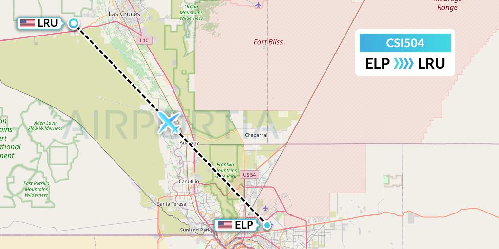 CSI504 Csi Aviation Flight Map: El Paso to Las Cruces