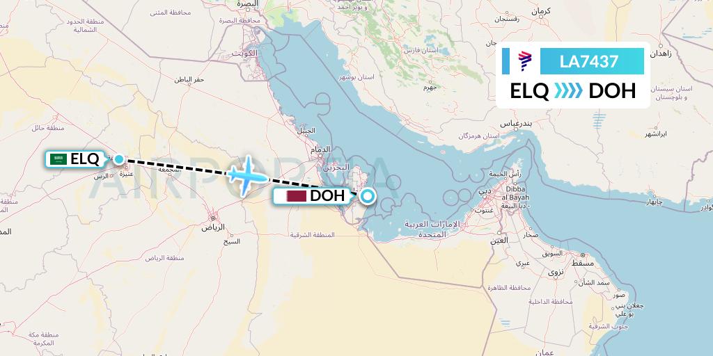 LA7437 LAN Airlines Flight Map: Al-Qassim to Doha