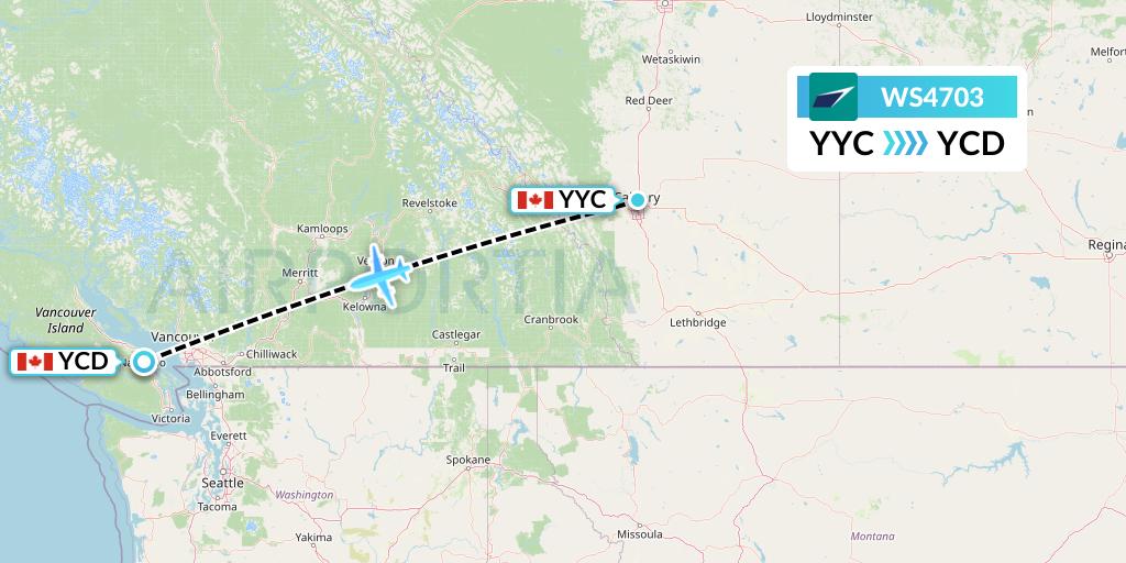 WS4703 WestJet Flight Map: Calgary to Nanaimo