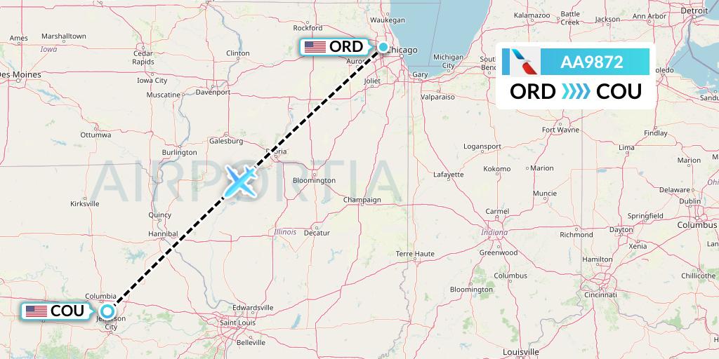 AA9872 American Airlines Flight Map: Chicago to Columbia