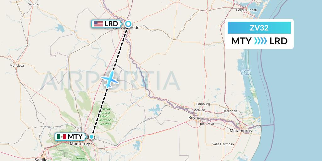 ZV32 Aerus Flight Map: Monterrey to Laredo