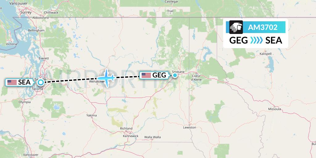 AM3702 Aeromexico Flight Map: Spokane to Seattle