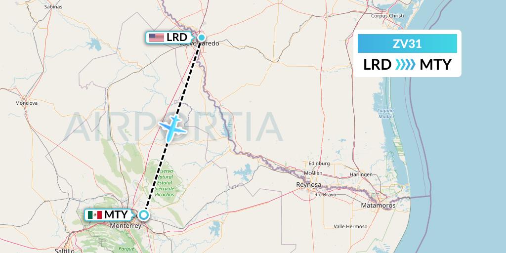 ZV31 Aerus Flight Map: Laredo to Monterrey