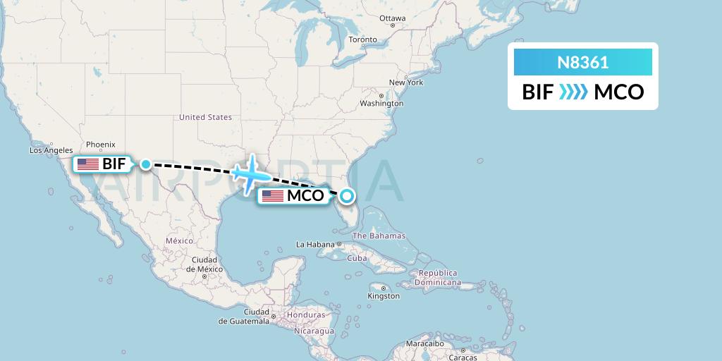 N8361 National Airlines Flight Map: Fort Bliss-El Paso to Orlando