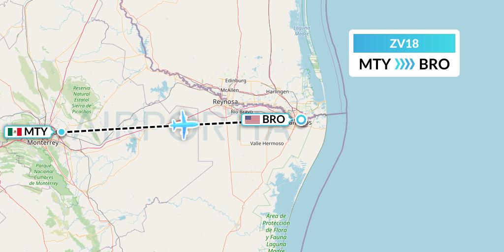 ZV18 Aerus Flight Map: Monterrey to Brownsville