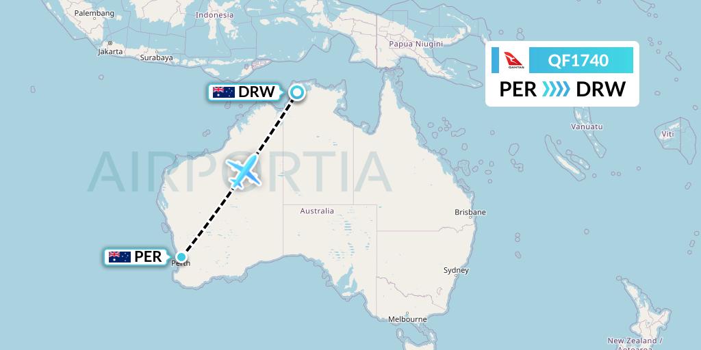QF1740 Qantas Flight Map: Perth to Darwin