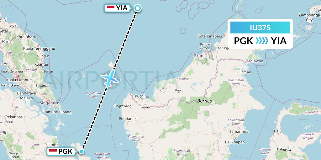 IU375 Pt. Super Air Jet Flight Map: Pangkal Pinang to Yogyakarta