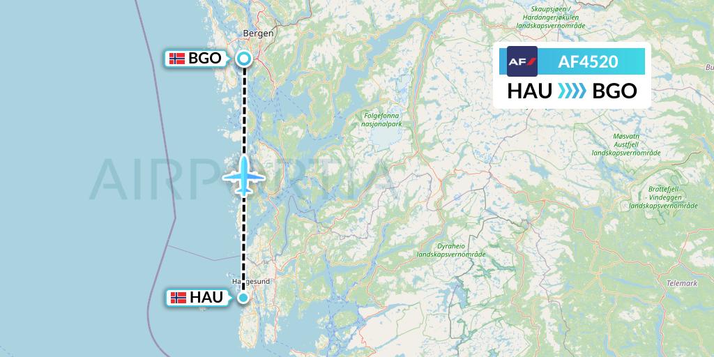 AF4520 Air France Flight Map: Haugesund to Bergen