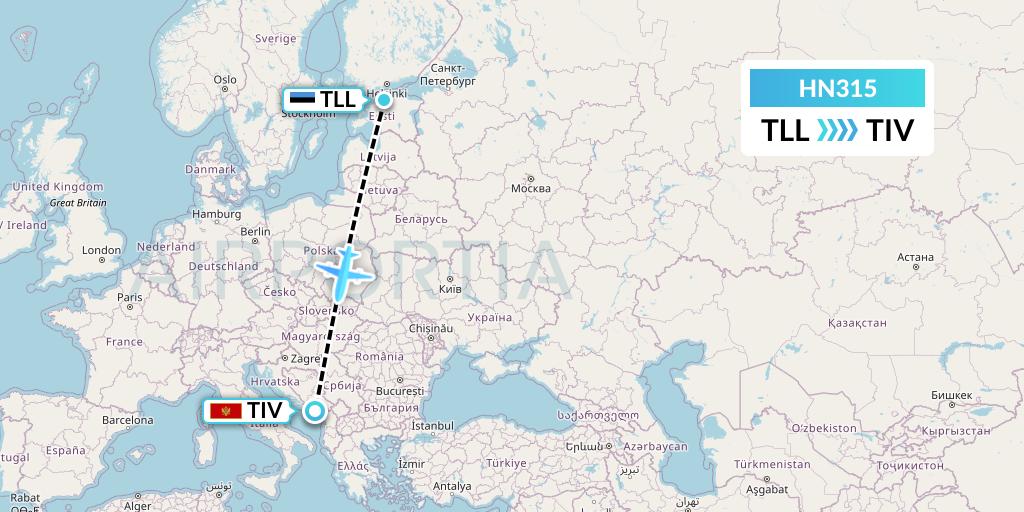 HN315 Uab Heston Airlines Jsc Heston Airl Flight Map: Tallinn to Tivat