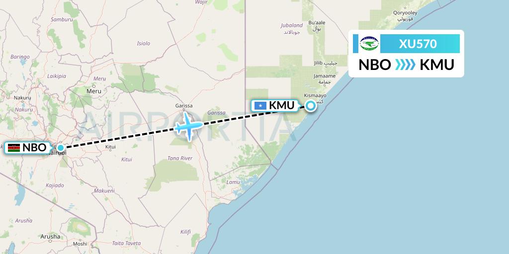 XU570 African Express Airways Flight Map: Nairobi to Somalia