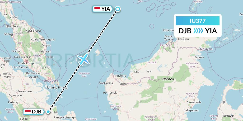 IU377 Pt. Super Air Jet Flight Map: Jambi to Yogyakarta