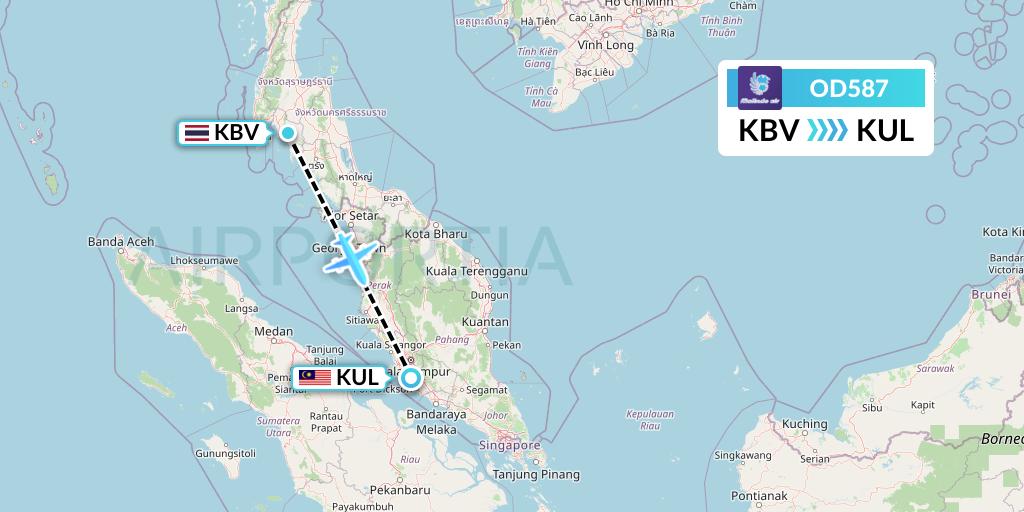 OD587 Batik Air Malaysia Flight Map: Krabi to Kuala Lumpur