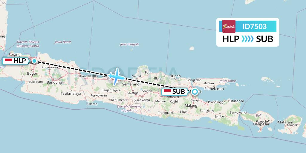 ID7503 Batik Air Flight Map: Jakarta to Surabaya