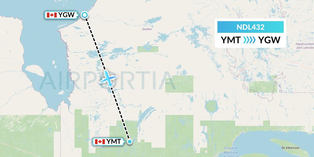 NDL432 Chrono Aviation Flight Map: Chibougamau to Kuujjuarapik
