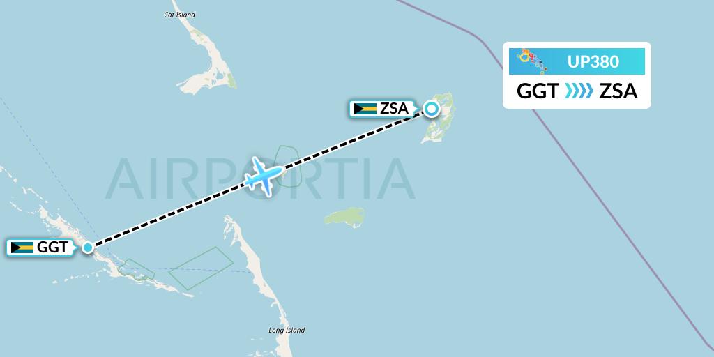 UP380 Bahamasair Flight Map: George Town to San Salvador