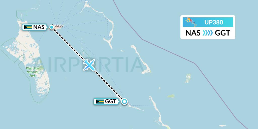 UP380 Bahamasair Flight Map: Nassau to George Town
