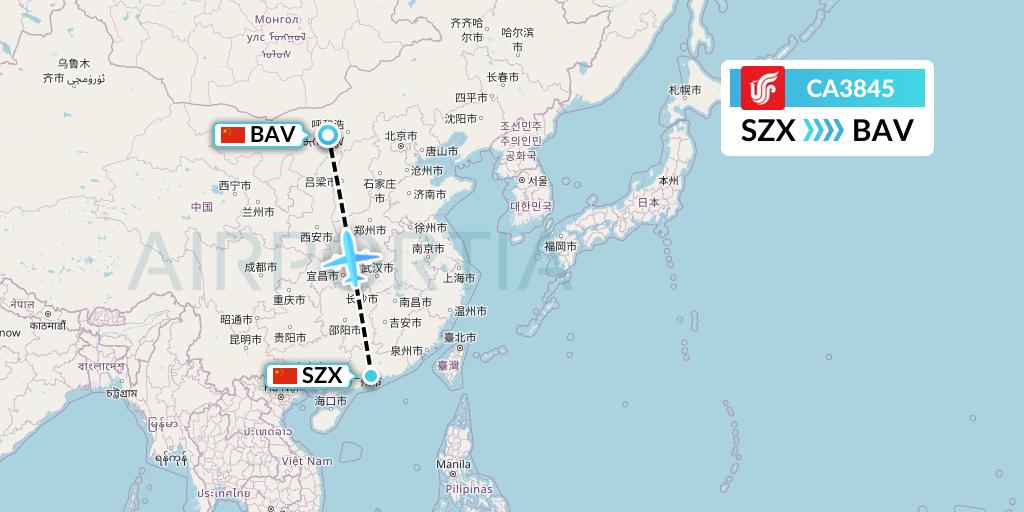 CA3845 Flight Status Air China Shenzhen to Baotou (CCA3845)