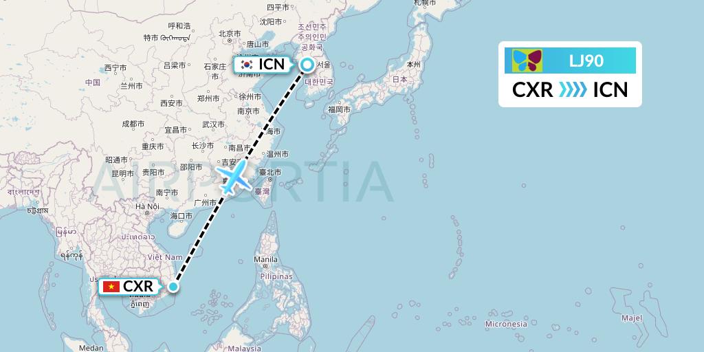 LJ90 Jin Air Flight Map: Nha Trang to Seoul