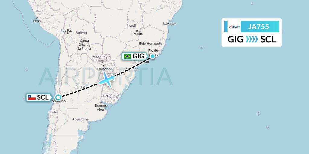JA755 JetSMART Flight Map: Rio de Janeiro to Santiago