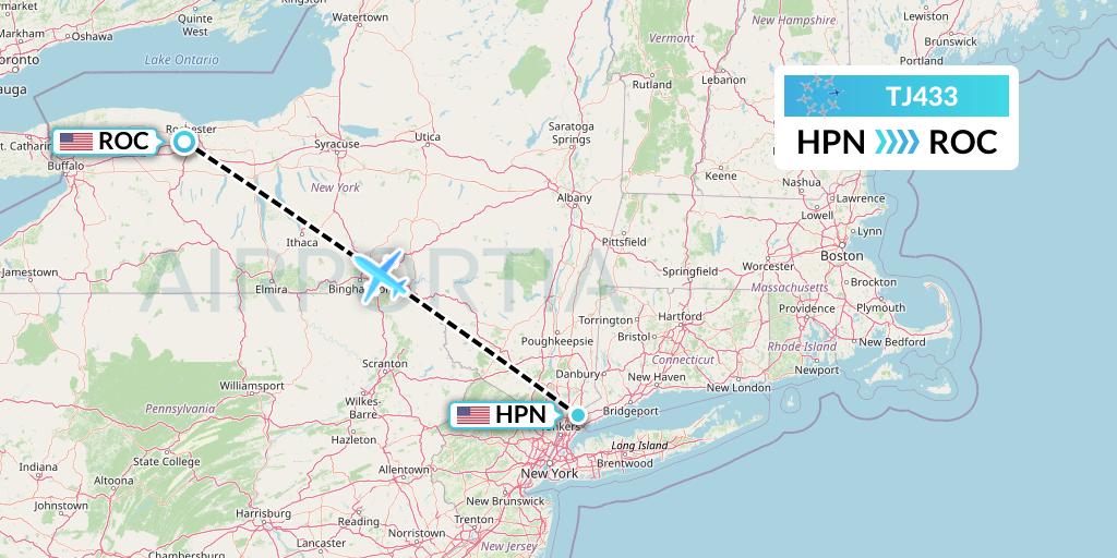 TJ433 Tradewind Aviation Flight Map: White Plains to Rochester