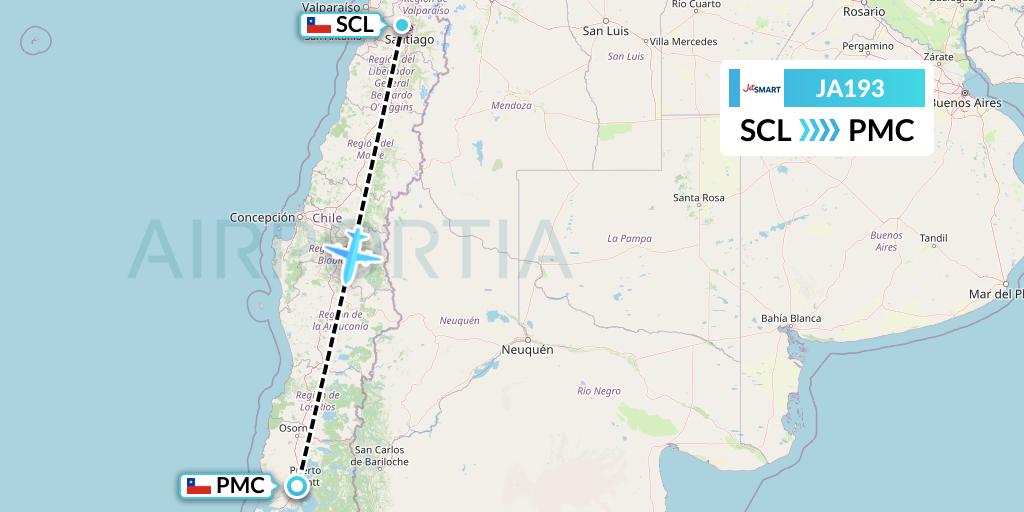 JA193 JetSMART Flight Map: Santiago to Puerto Montt
