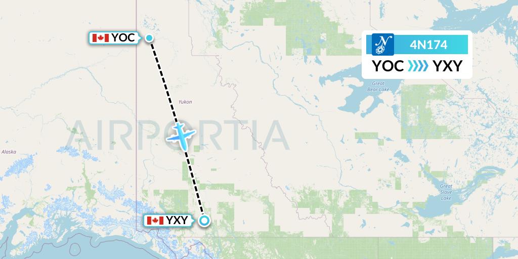 4N174 Air North Flight Map: Old Crow to Whitehorse