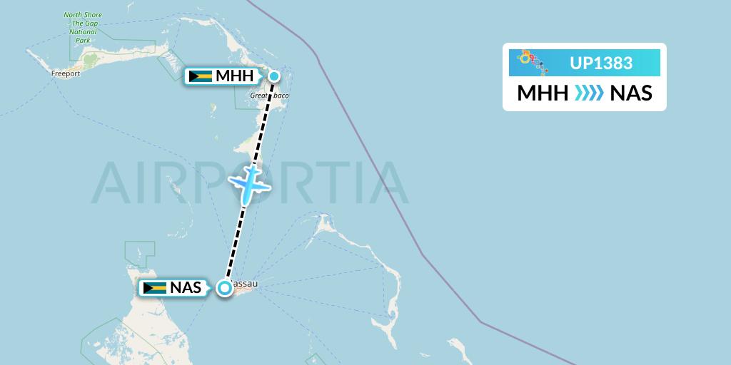 UP1383 Bahamasair Flight Map: Marsh Harbour to Nassau
