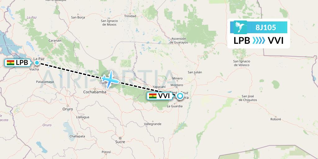 8J105 EcoJet Flight Map: La Paz to Santa Cruz