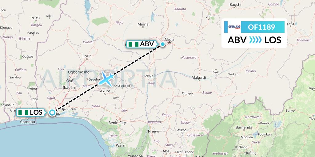 OF1189 Overland Airways Flight Map: Abuja to Lagos